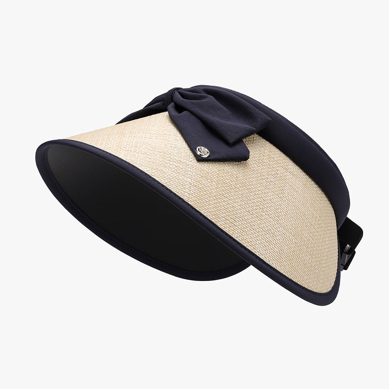 Visor - Sun Hat Canvas Weave & Bow - Adjustable