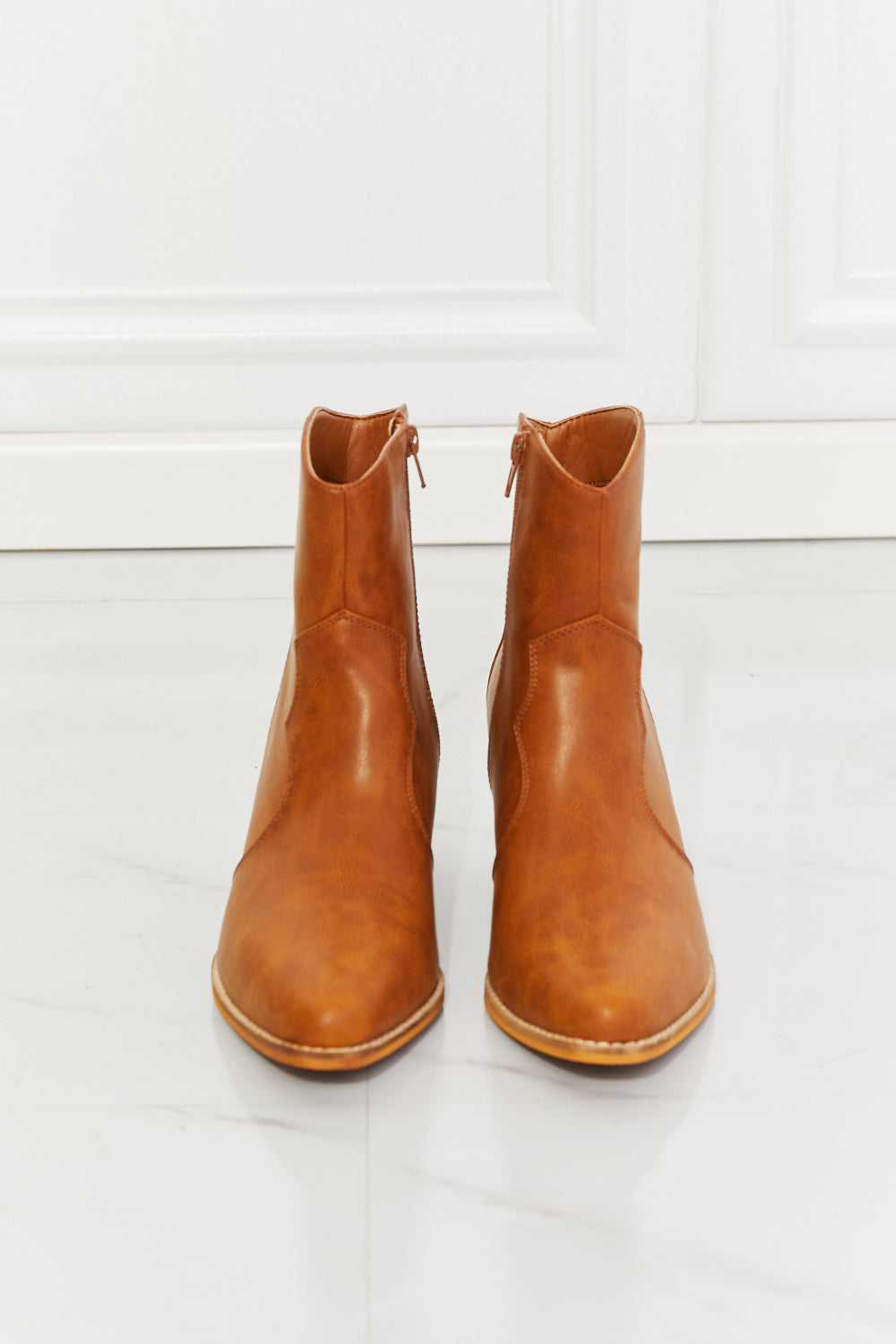 Ankle Boots - Leather Western in Ochre