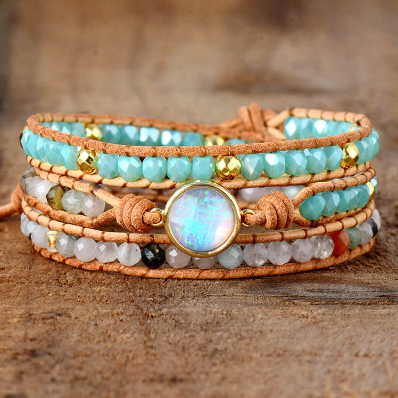 Bracelet - Beaded Round Opal Agate Stone