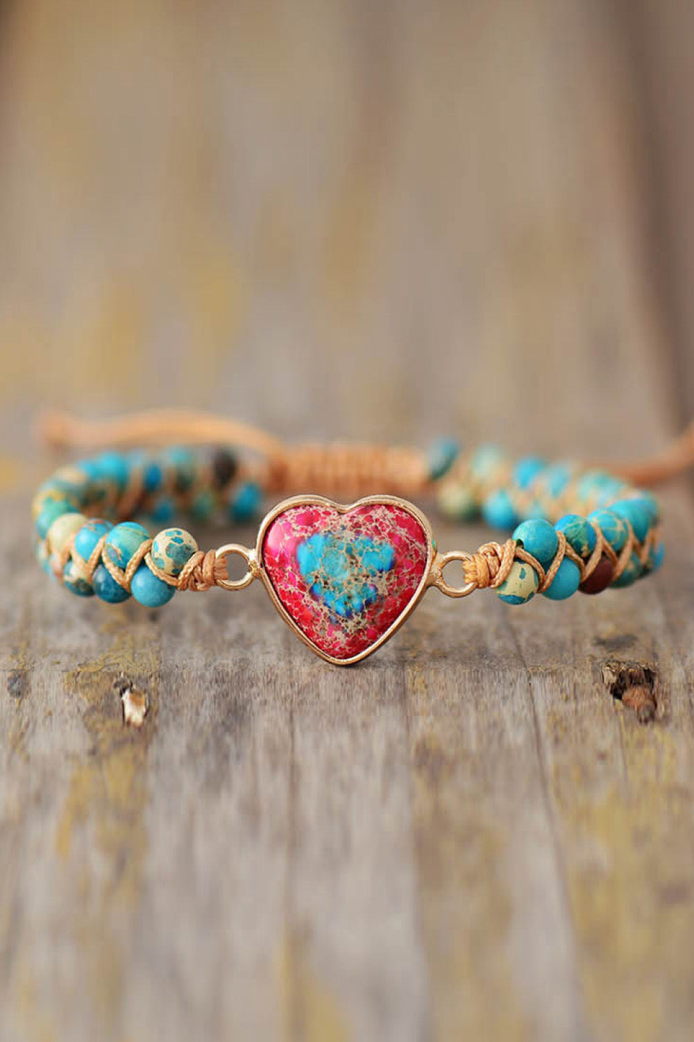 Bracelet - Beaded Heart-Shaped Natural Stone