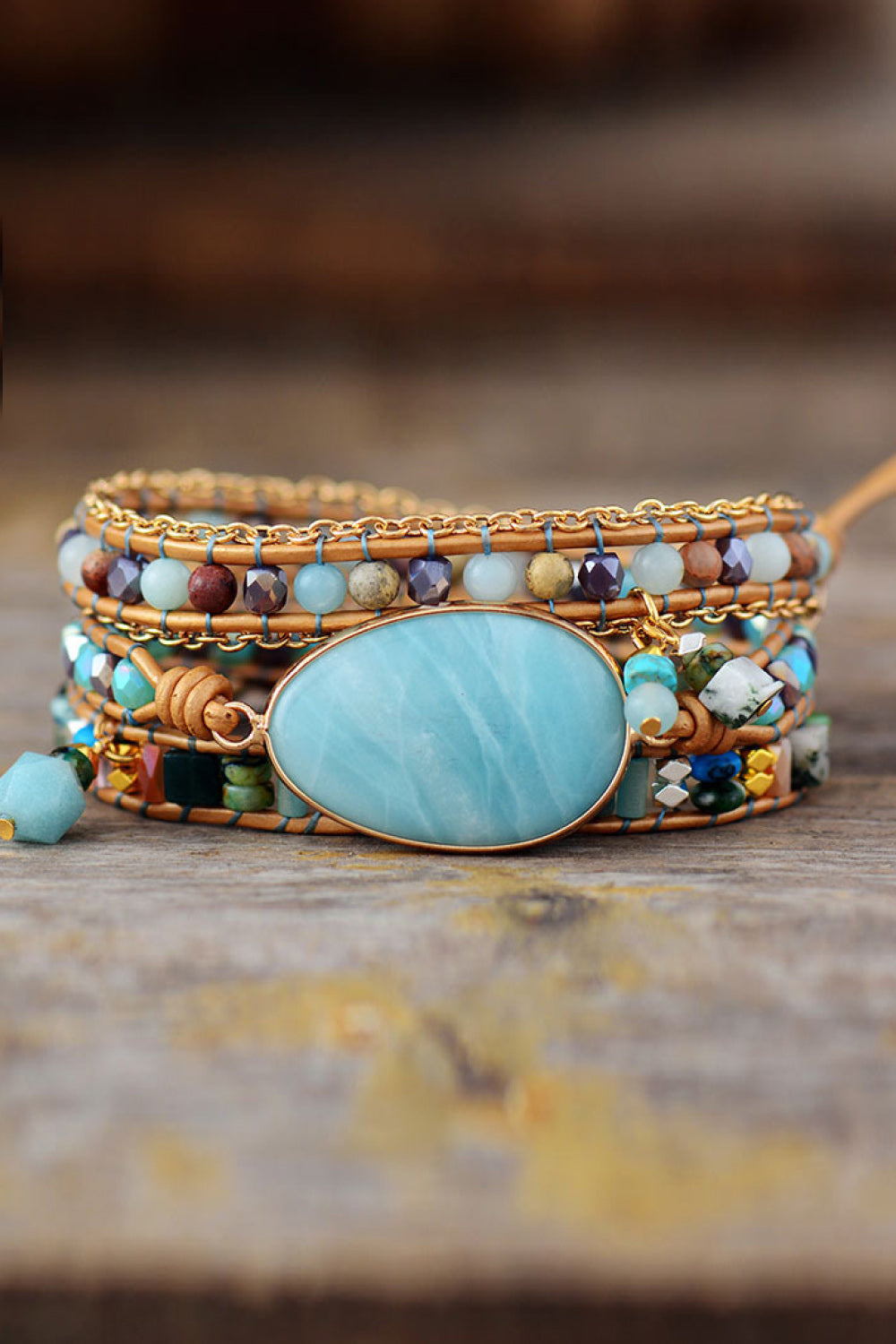 Bracelet - Triple Layer Oval Natural Stone