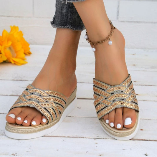 Sandal - Rhinestone Open Toe Wedge