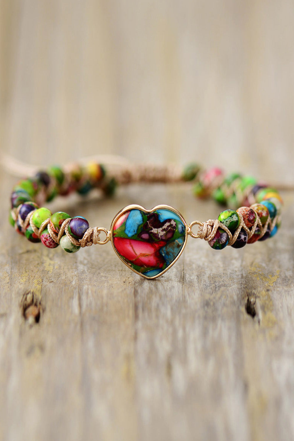 Bracelet - Beaded Heart-Shaped Natural Stone