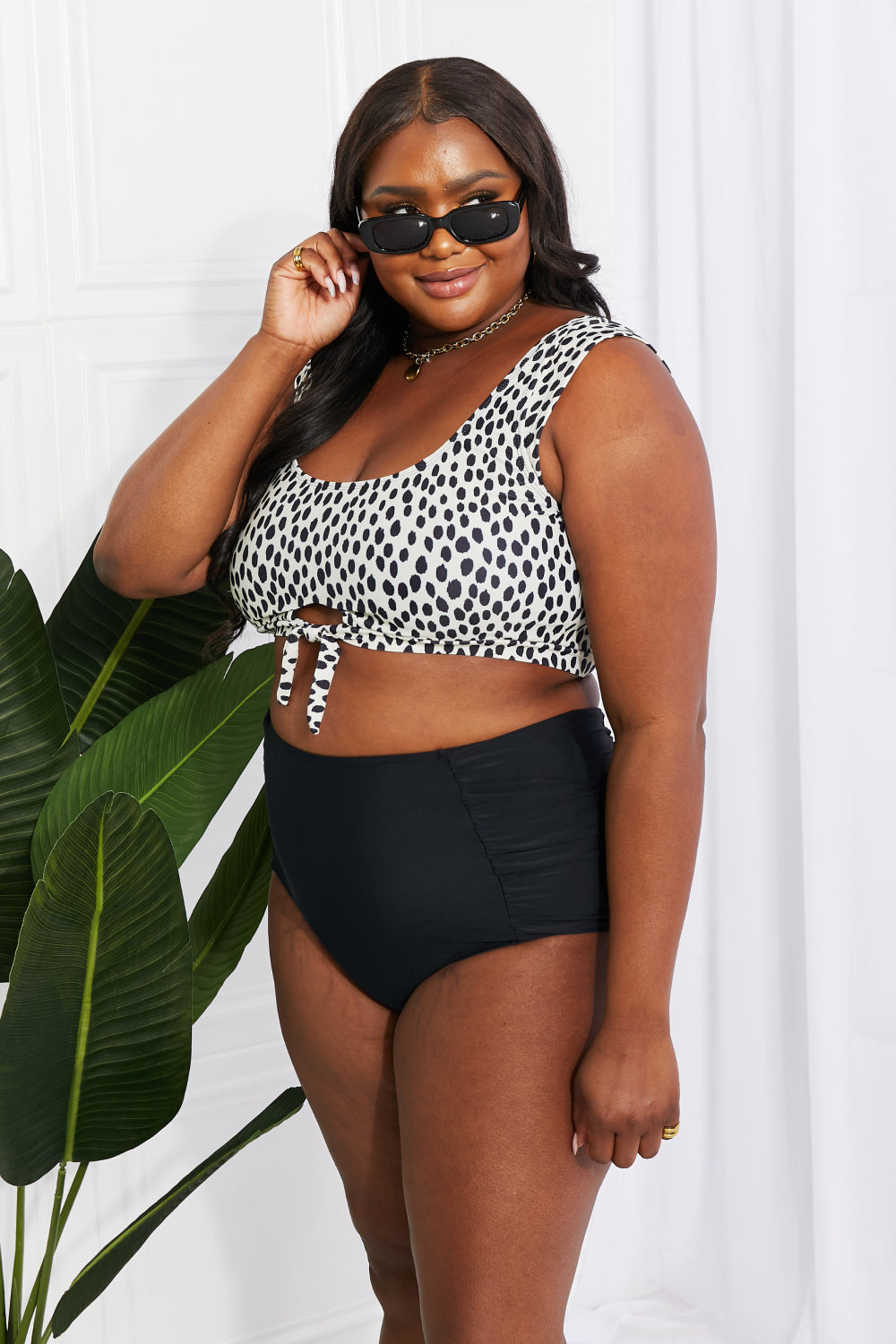 Print Crop Top and Bottoms Swim Set