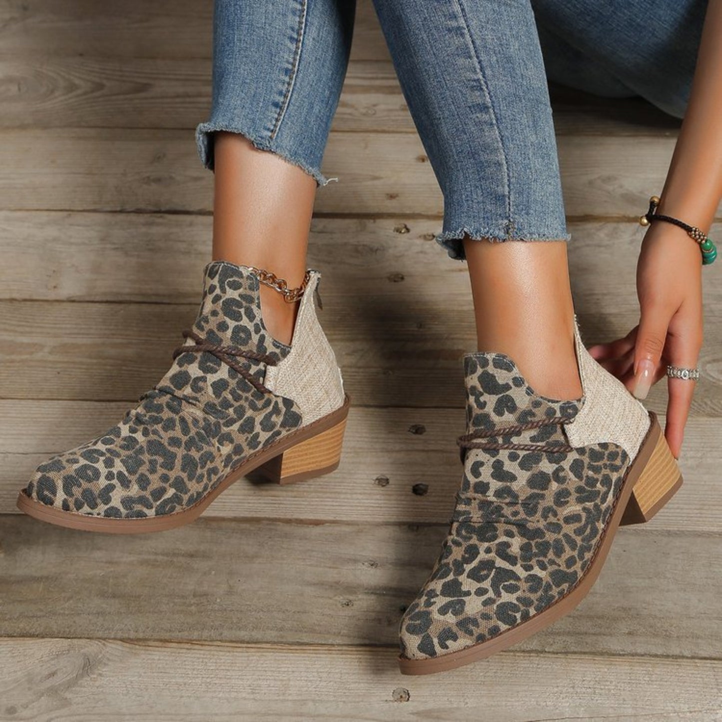 Boots - Low Heel Contrast Leopard Print