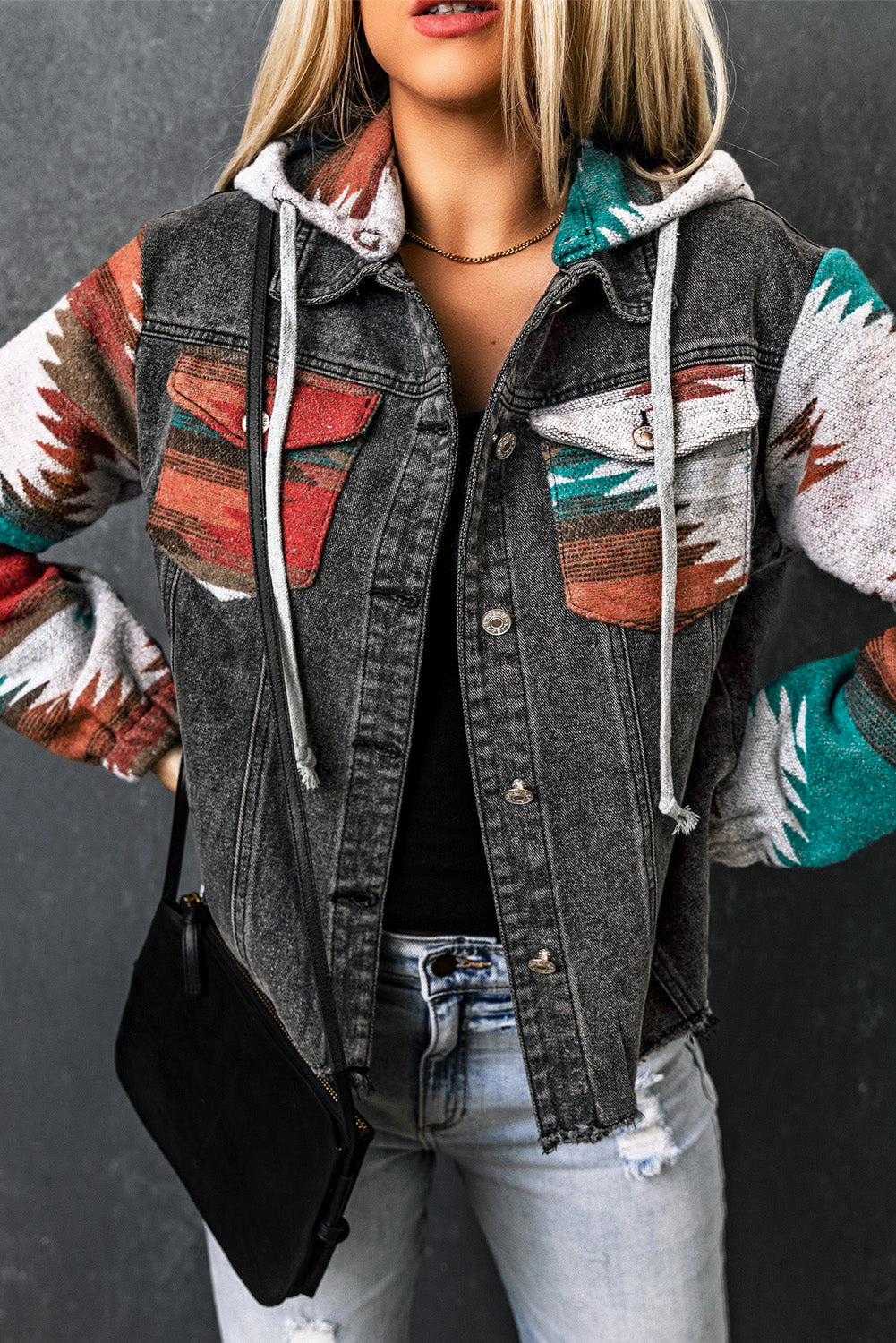 Native Design Hooded Denim Jacket