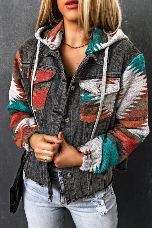 Native Design Hooded Denim Jacket