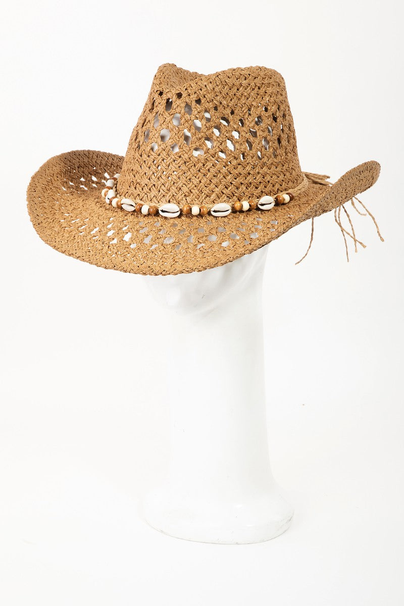 Cowboy Hat - Cowrie Shell Beaded Straw Hat