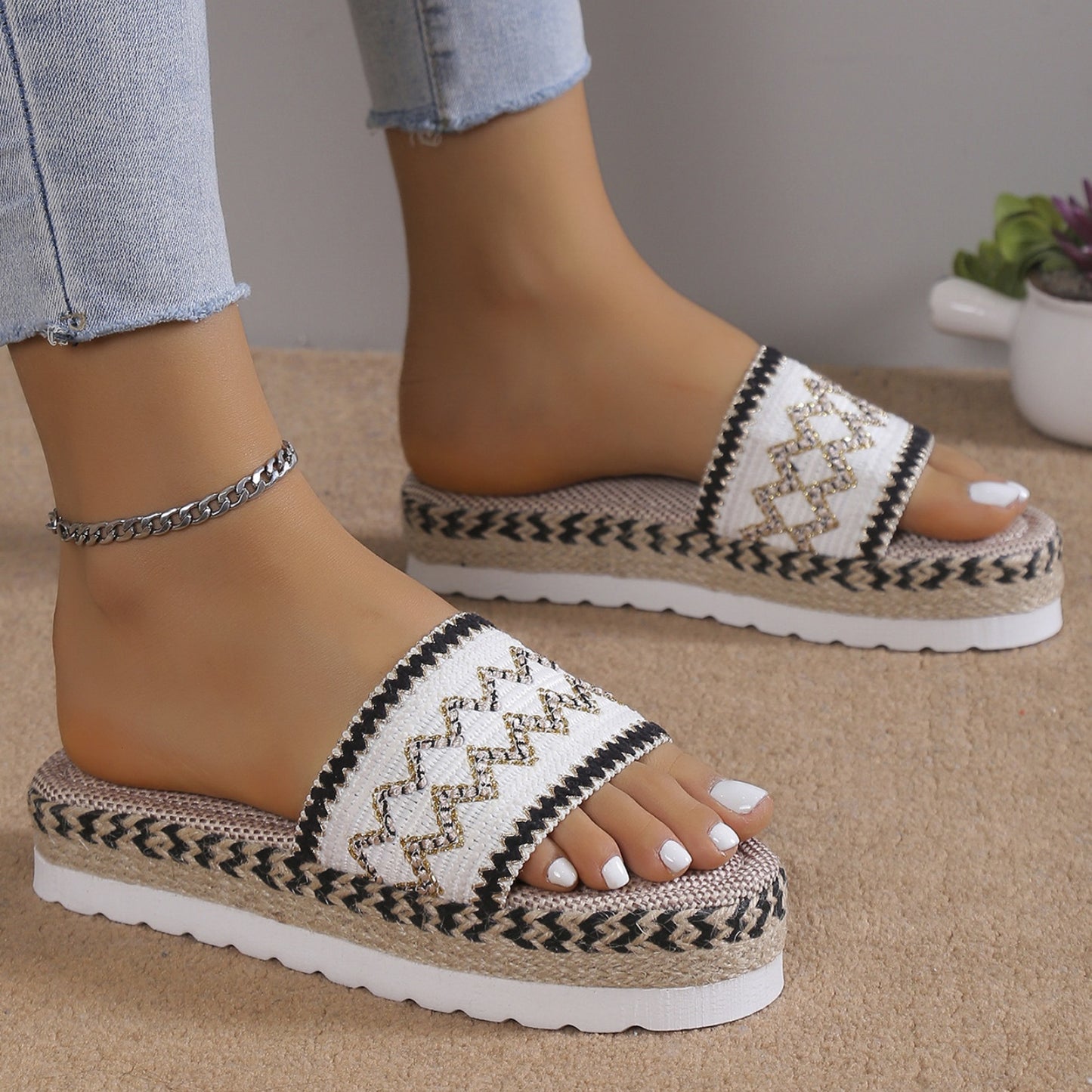 Sandals - Geometric Weave Platform