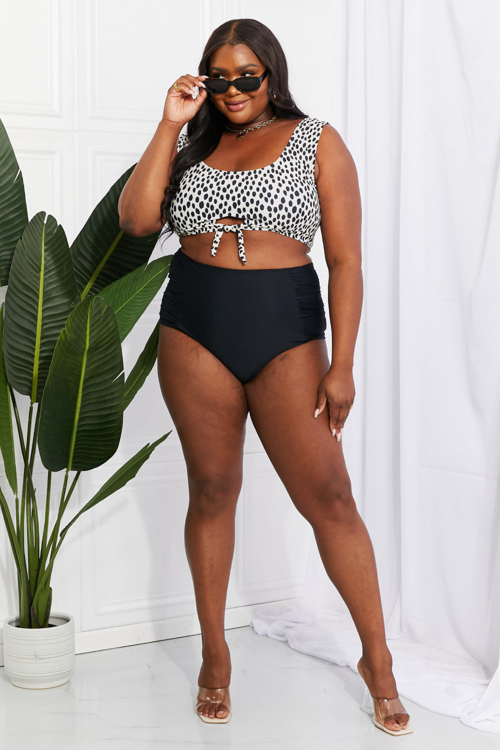 Print Crop Top and Bottoms Swim Set