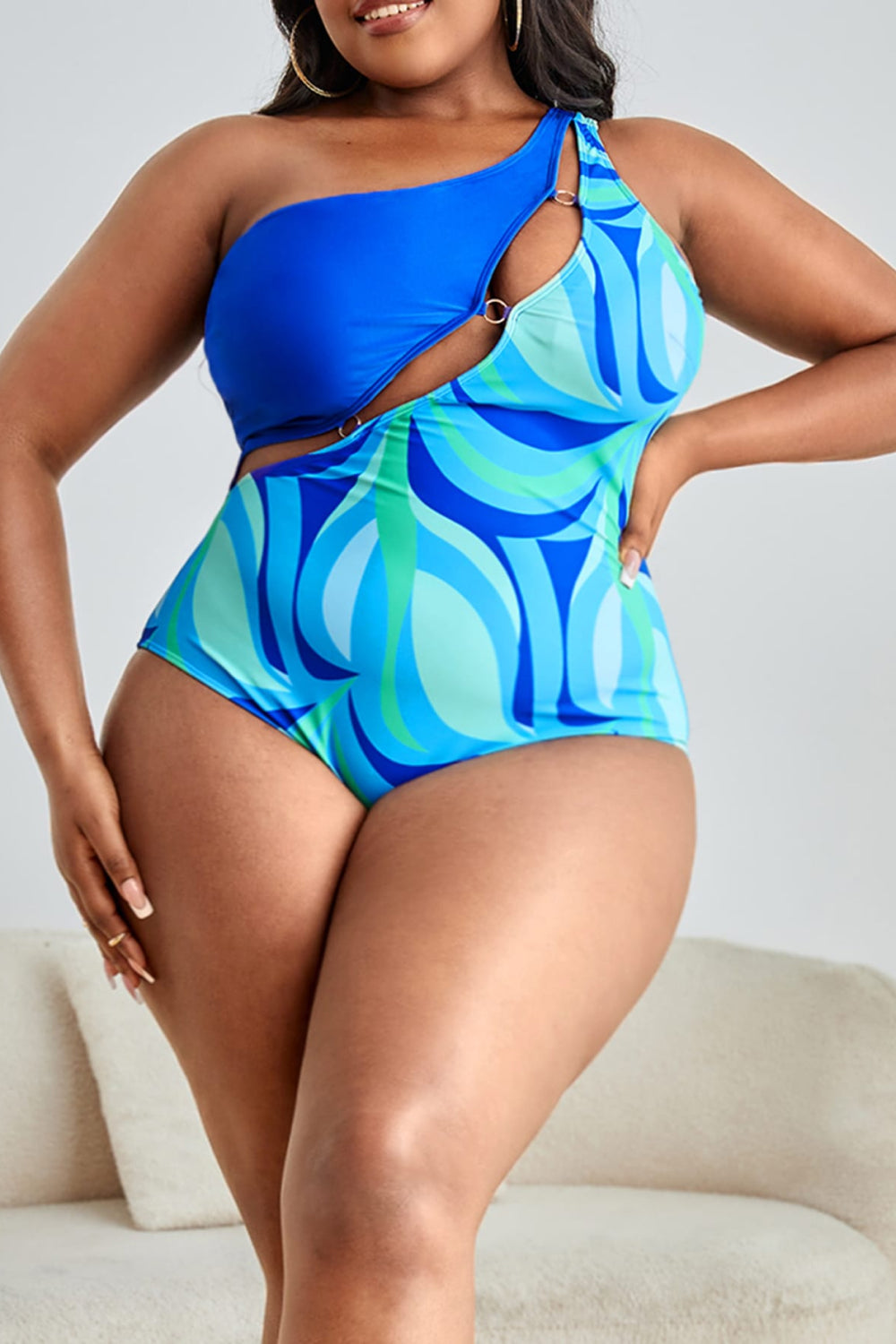 Plus Size Printed Ring Detail Swimsuit