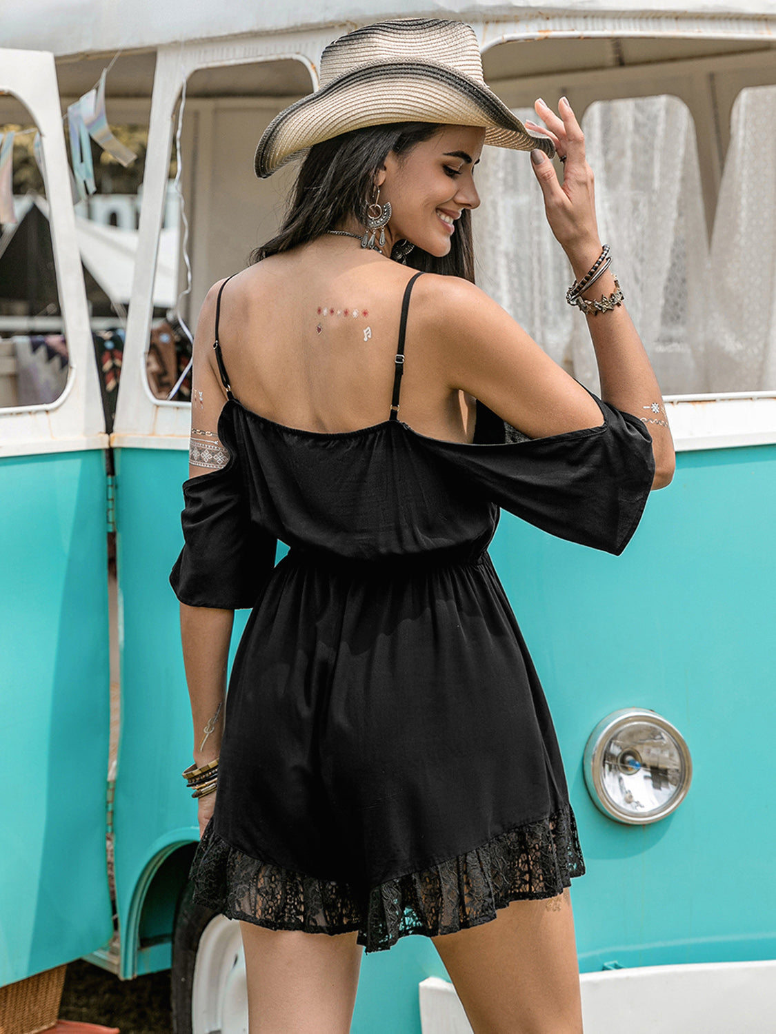 Romper - Lace Detail Cold Shoulder