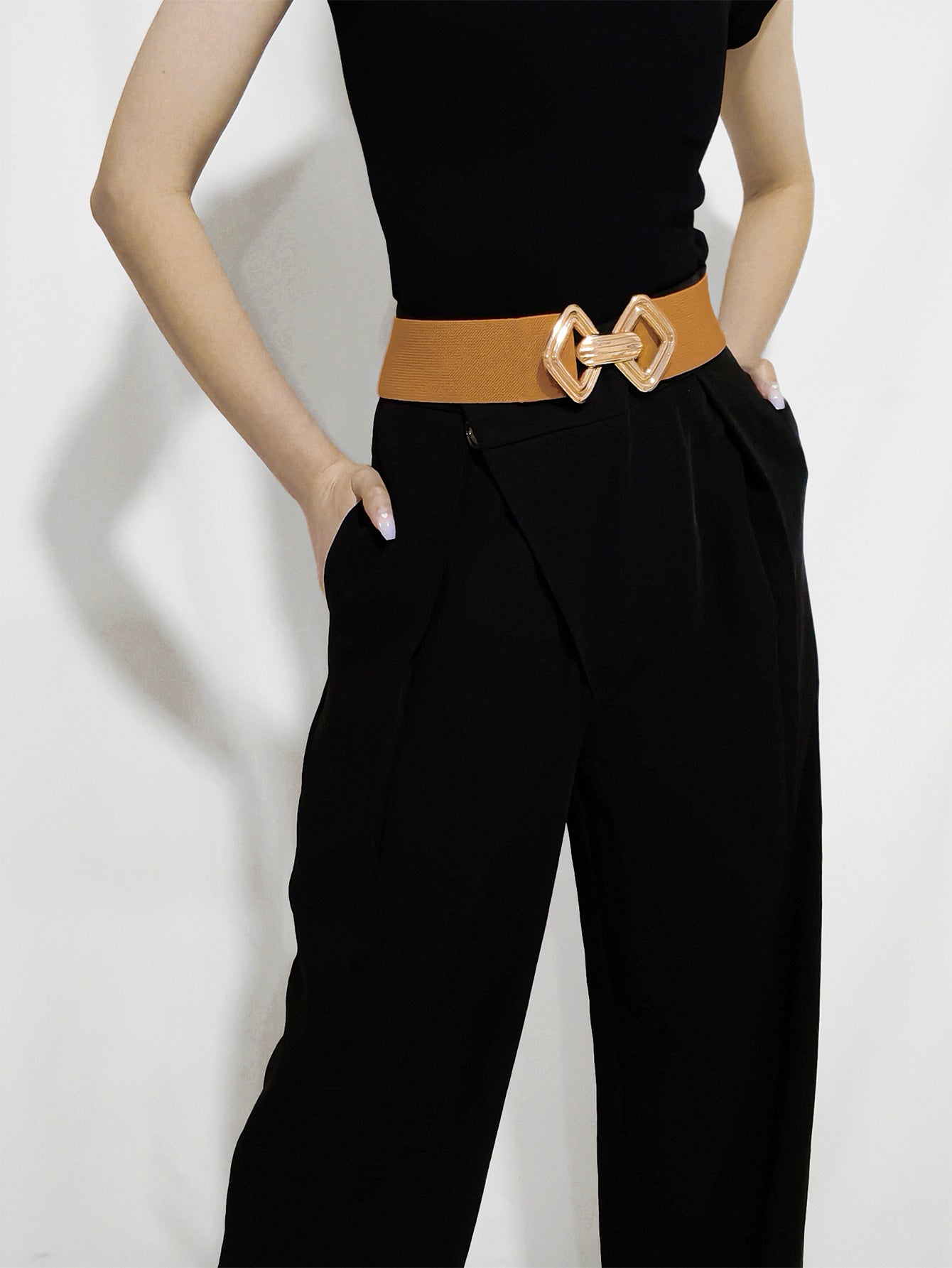 Belt - Wide Elastic w/ Geometric Buckle