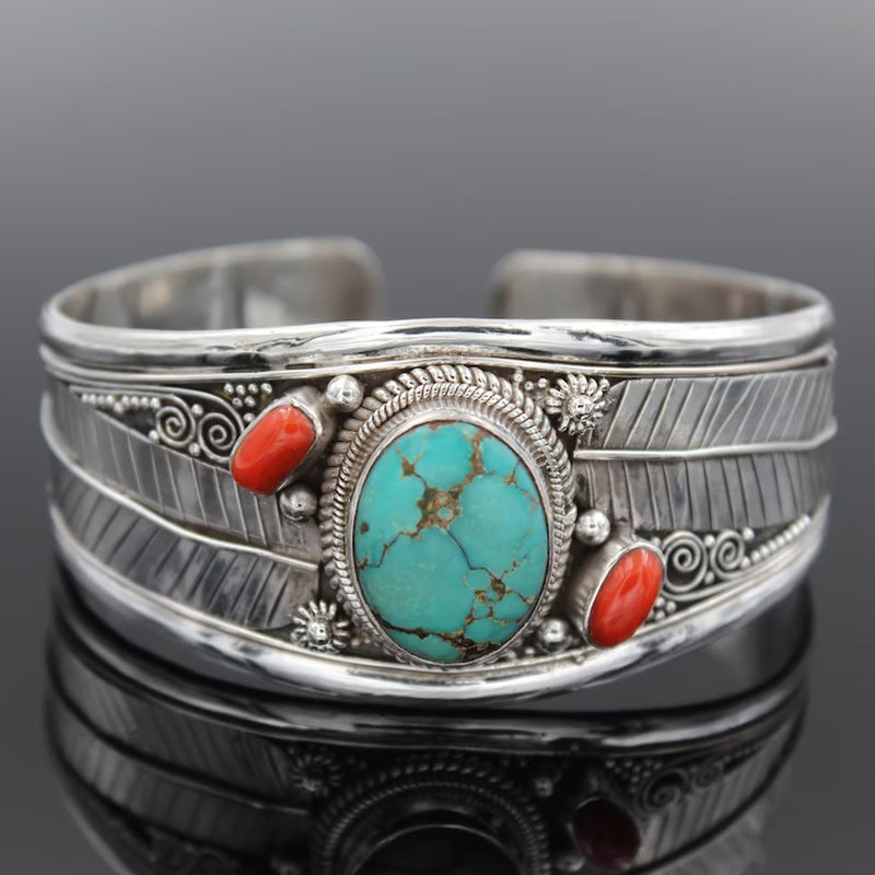 Bracelet - Turquoise Stone Open Cuff