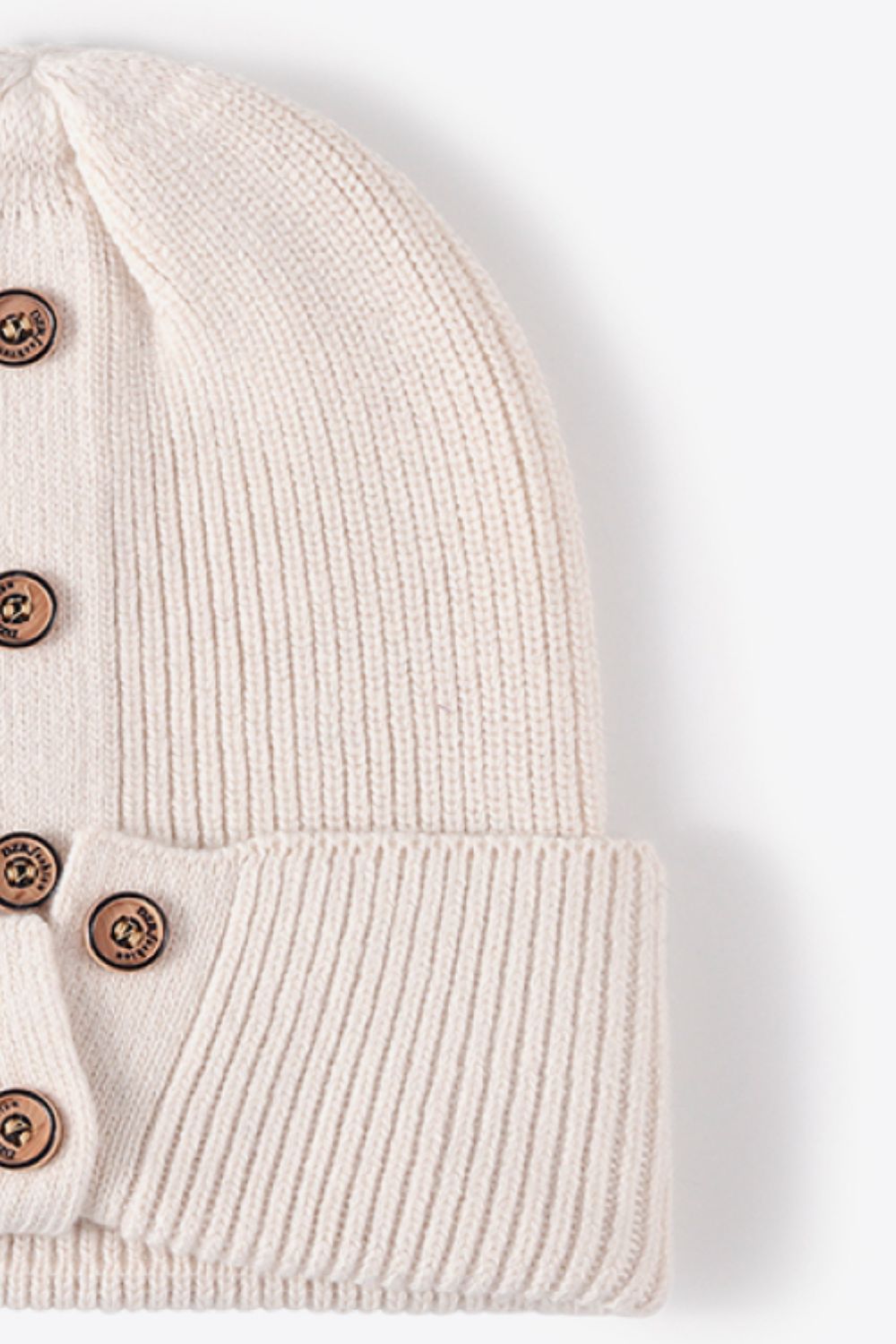 Beanie - Button Detail Rib-Knit Cuff