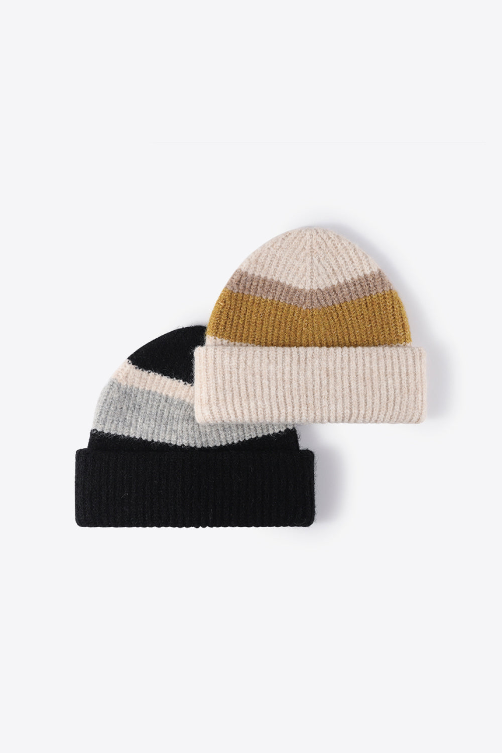 Beanie - Tricolor Rib Knit Cuff