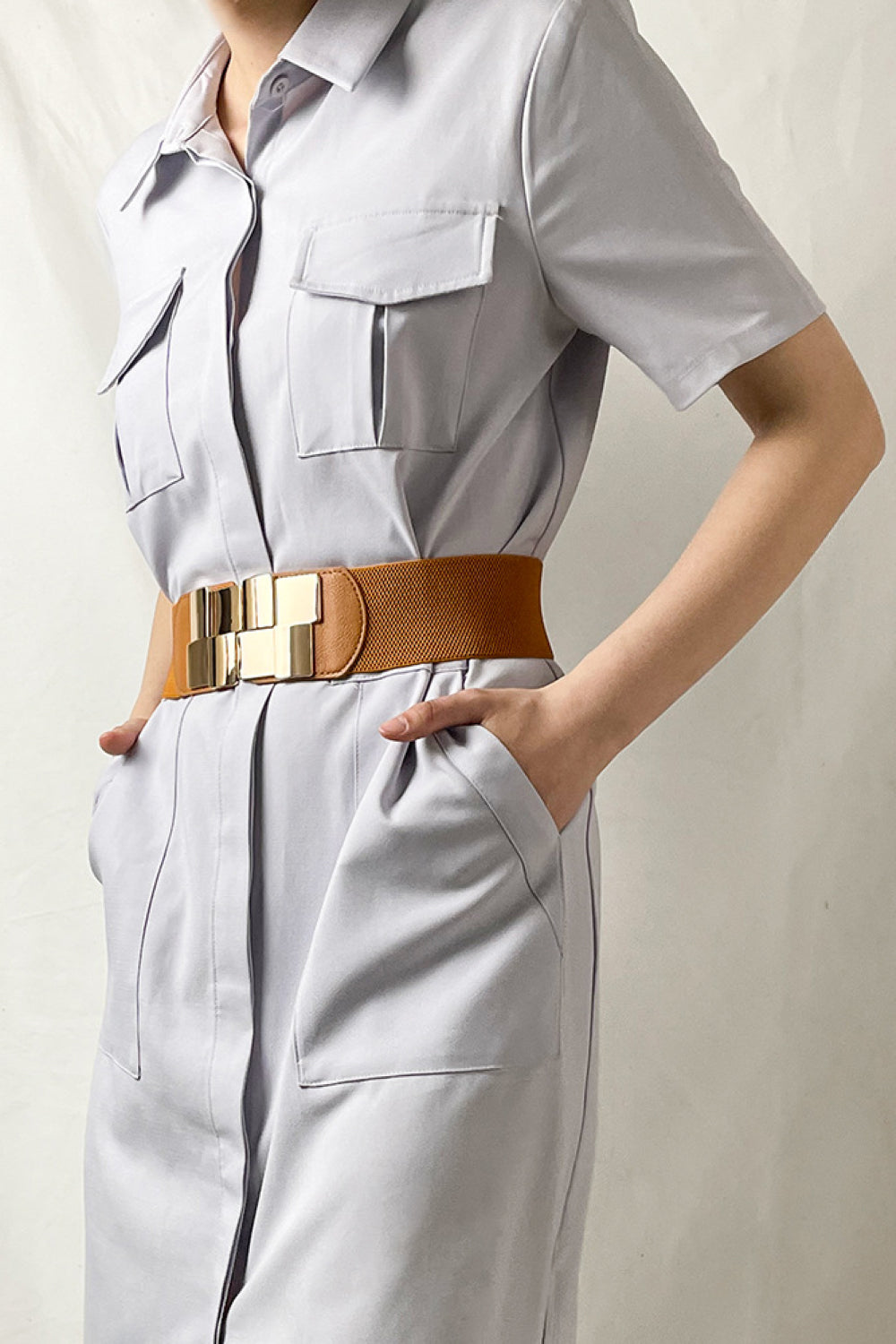 Belt - Geometric Buckle Elastic Wide Belt