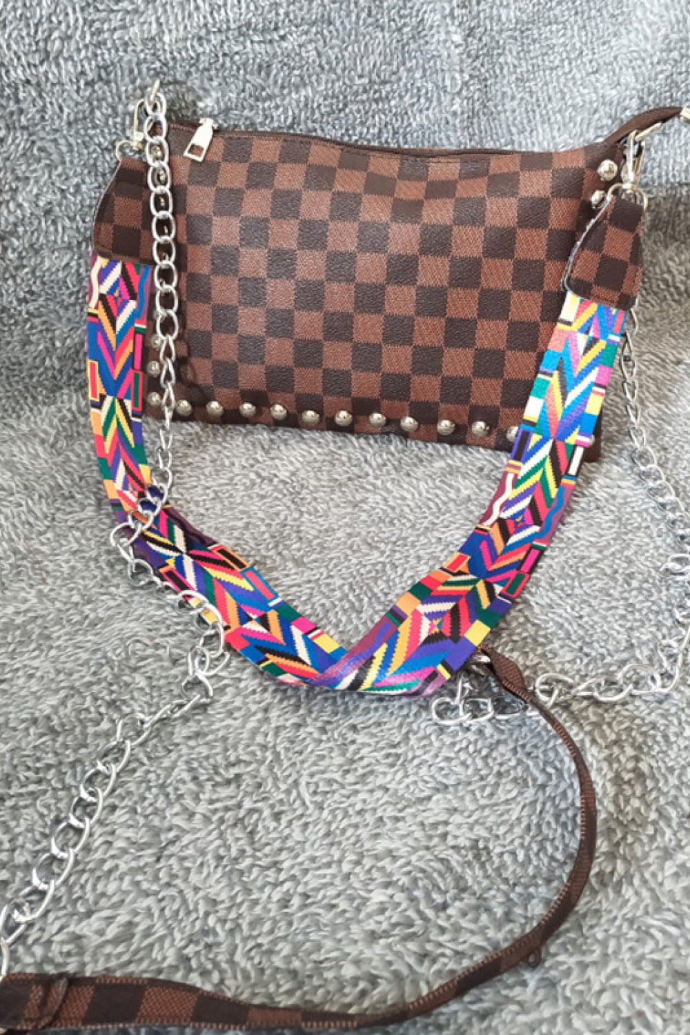 Studded Checkerboard Shoulder Bag