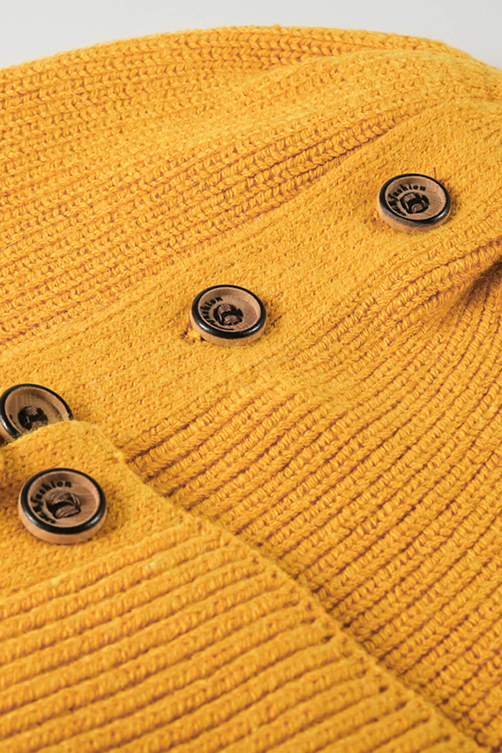 Beanie - Button Detail Rib-Knit Cuff