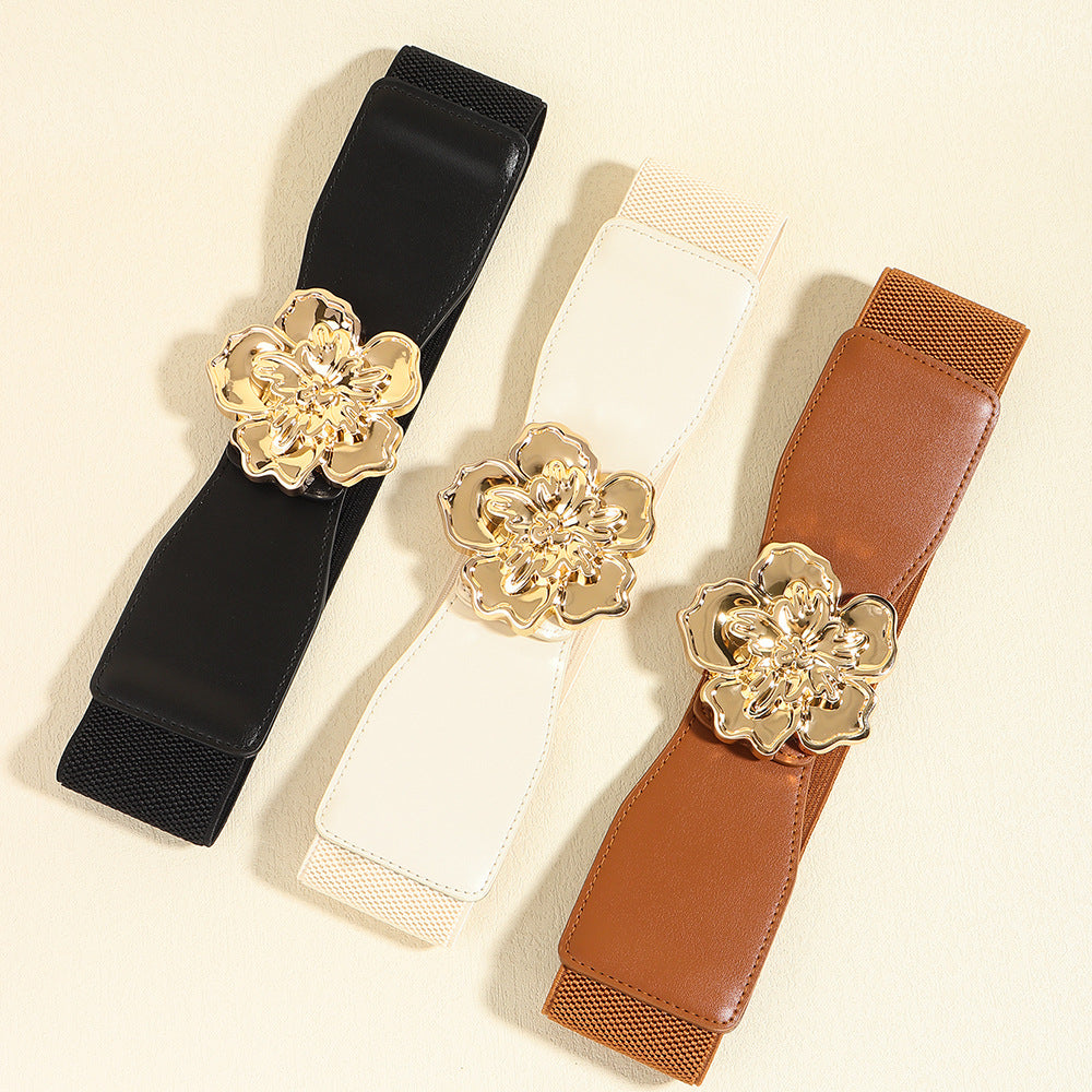 Belt - Flower Alloy Buckle Elastic Belt