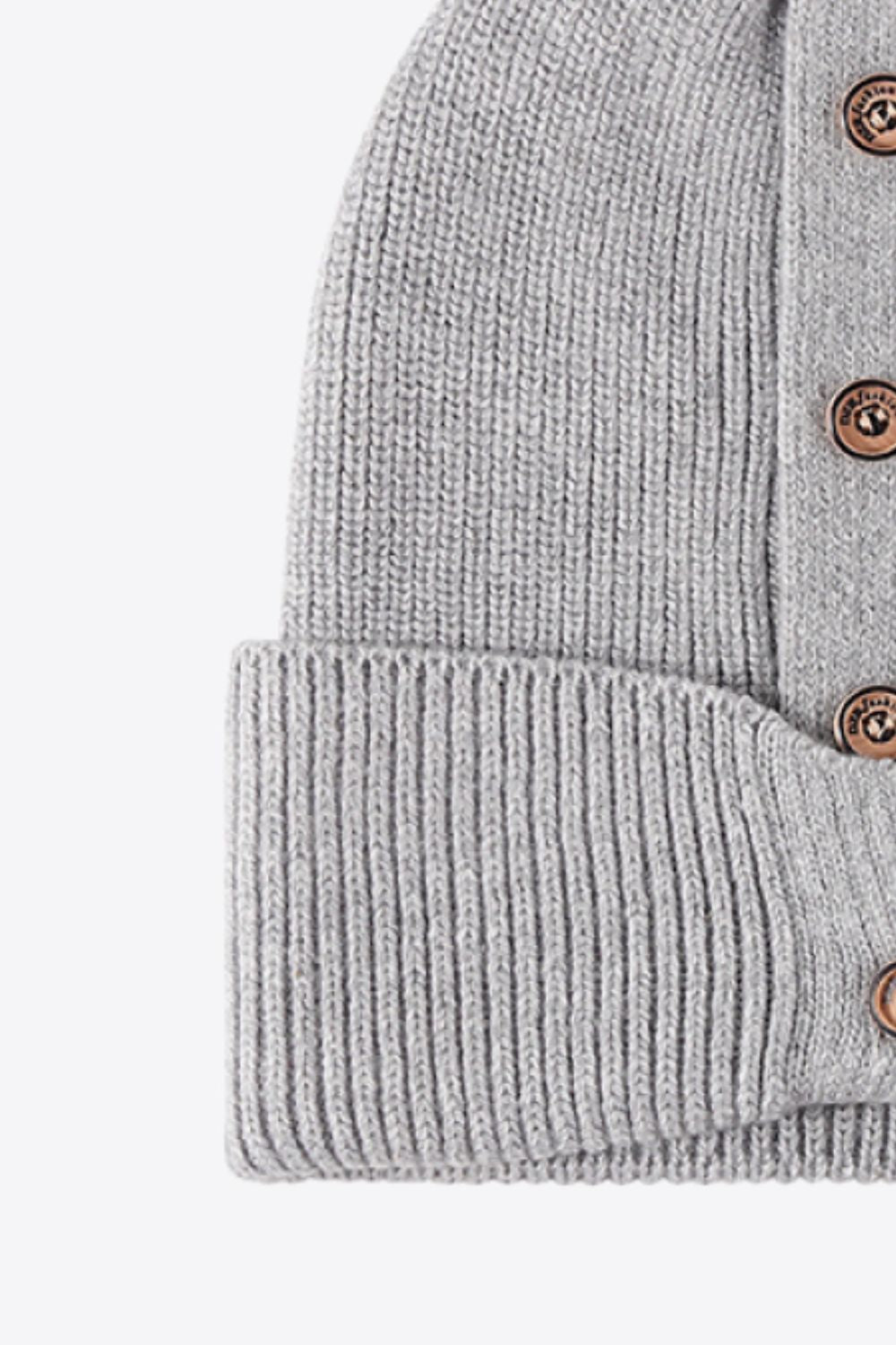 Beanie - Button Detail Rib-Knit Cuff