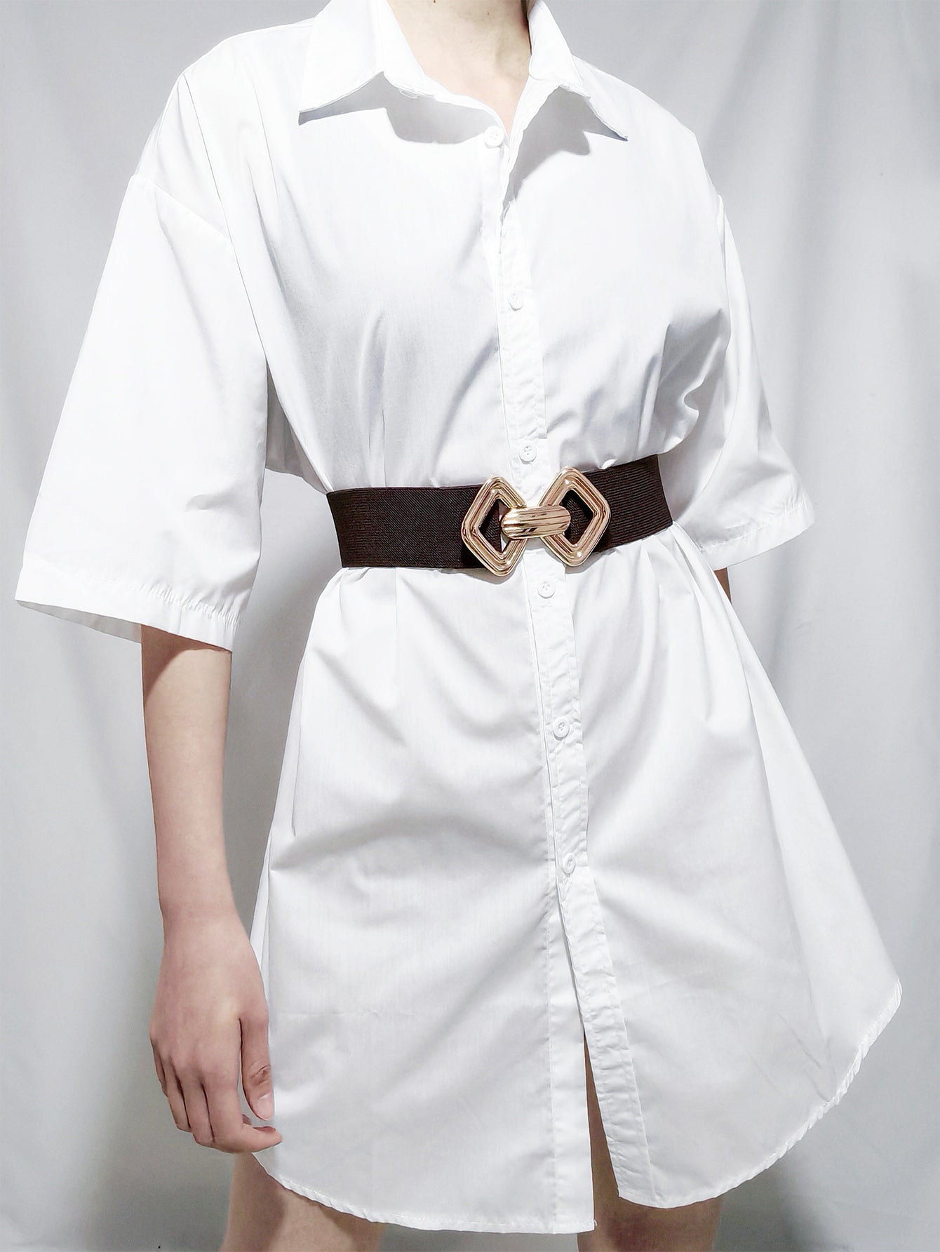 Belt - Wide Elastic w/ Geometric Buckle