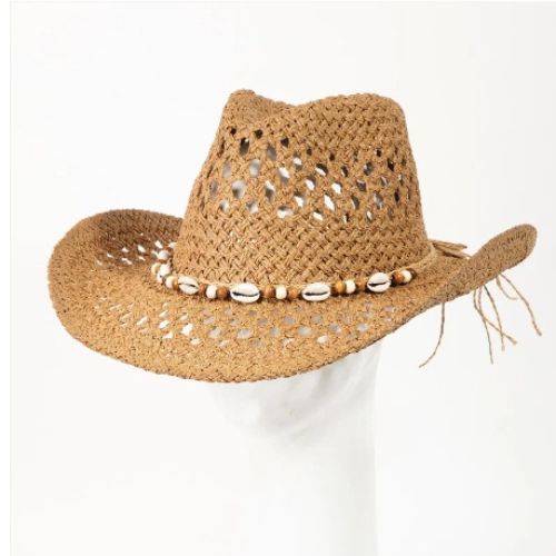 Cowboy Hat - Cowrie Shell Beaded Straw Hat