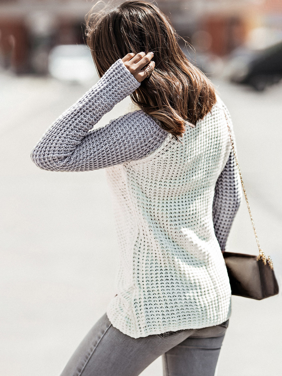 Asymmetrical Contrast Turtleneck Sweater