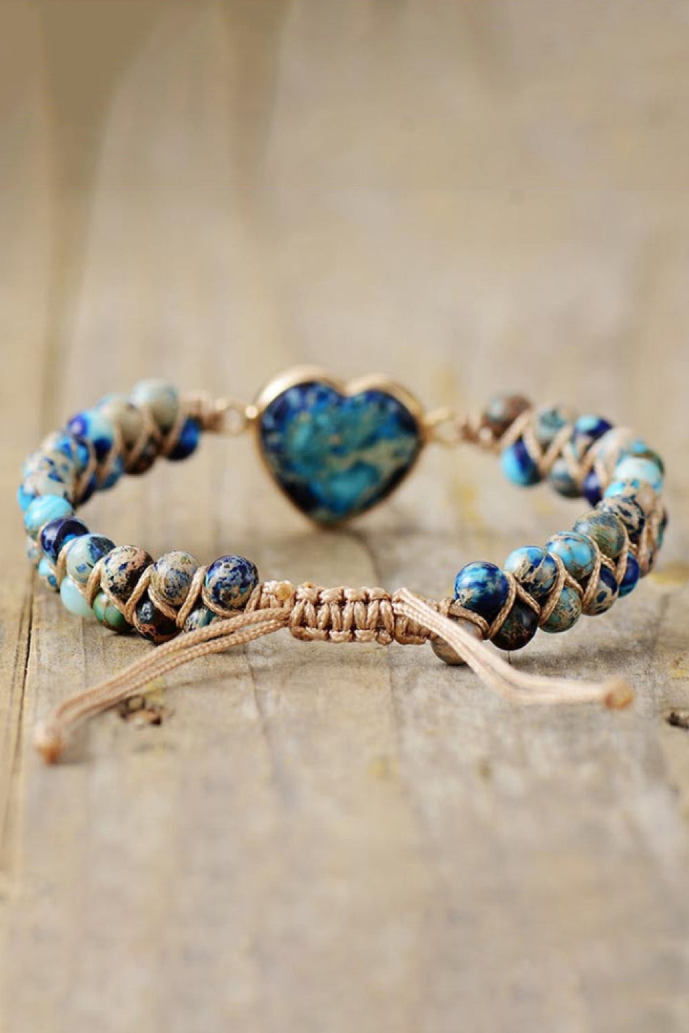 Bracelet - Beaded Heart-Shaped Natural Stone