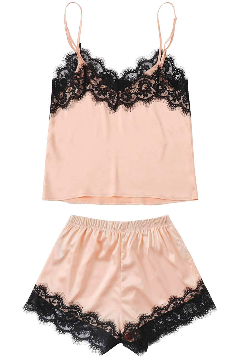 Lounge Set - Lace Spaghetti Strap Top & Shorts