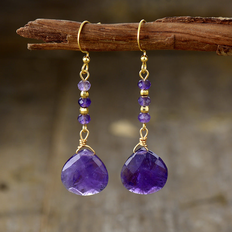 Earrings - Amethyst Stone Bead Shape