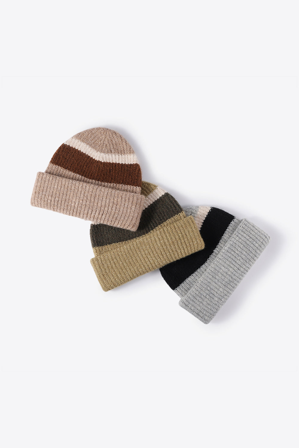 Beanie - Tricolor Rib Knit Cuff