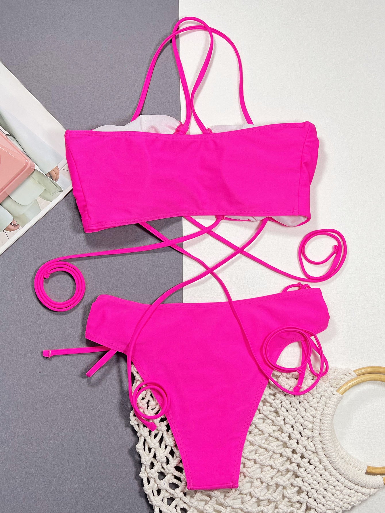 Halter Neck Drawstring Bikini Set