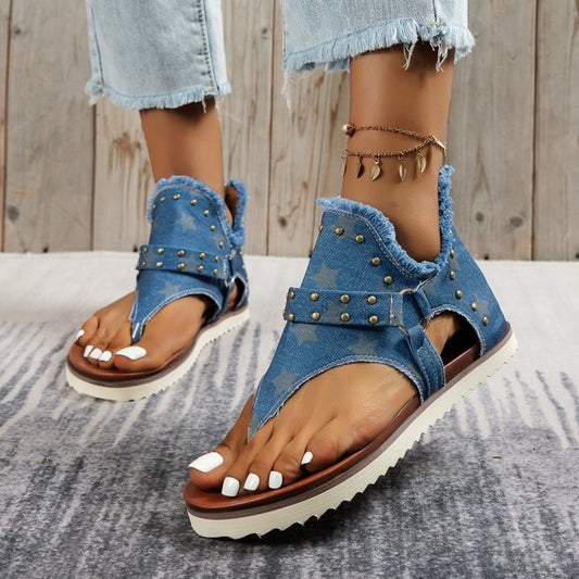 Sandal - Studded Raw Hem Flat Sandals