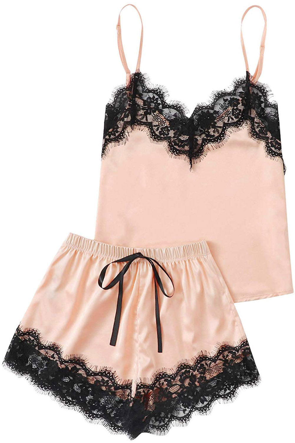 Lounge Set - Lace Spaghetti Strap Top & Shorts