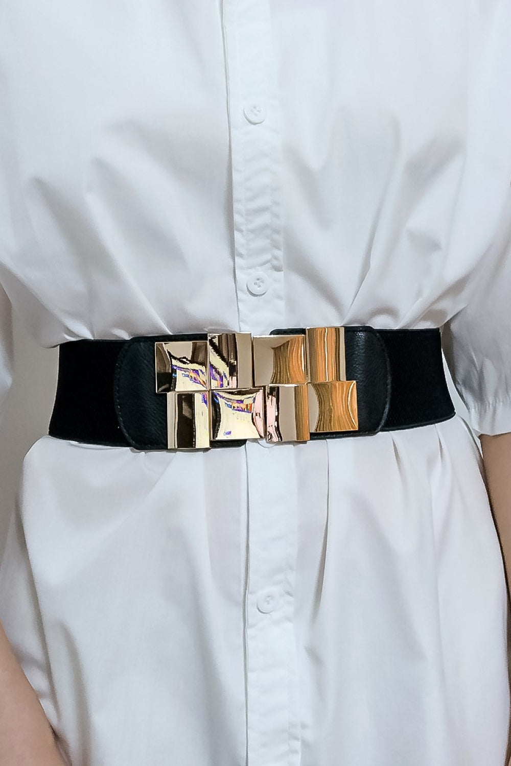 Belt - Geometric Buckle Elastic Wide Belt