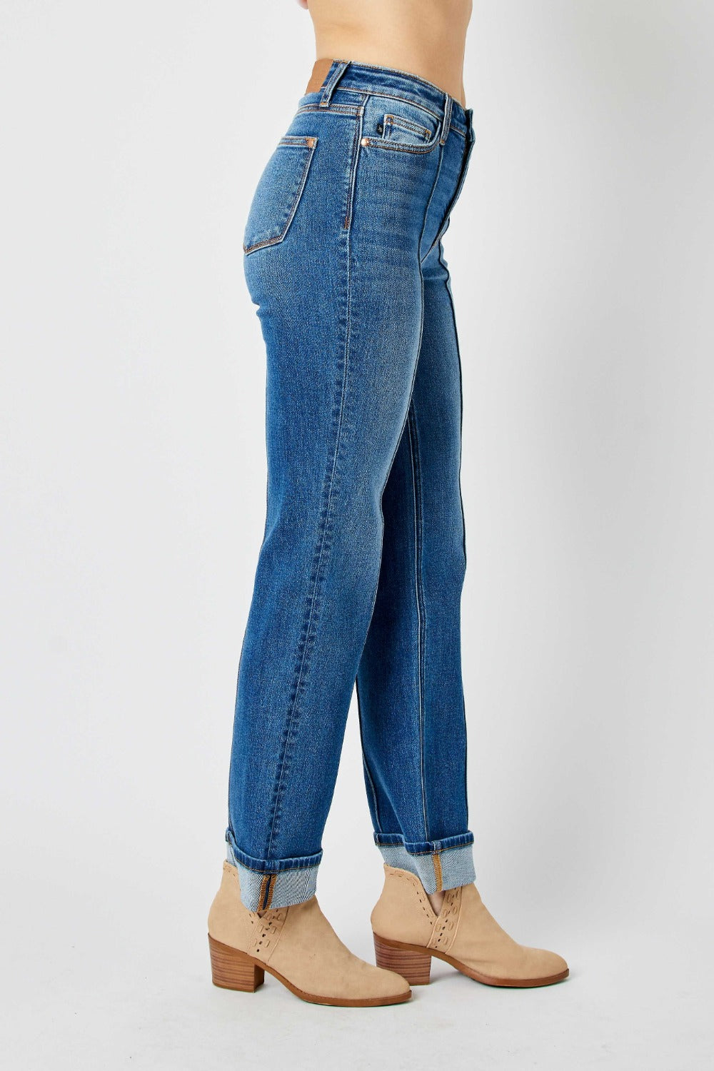 Full Size High Waist Front Seam Straight Jeans