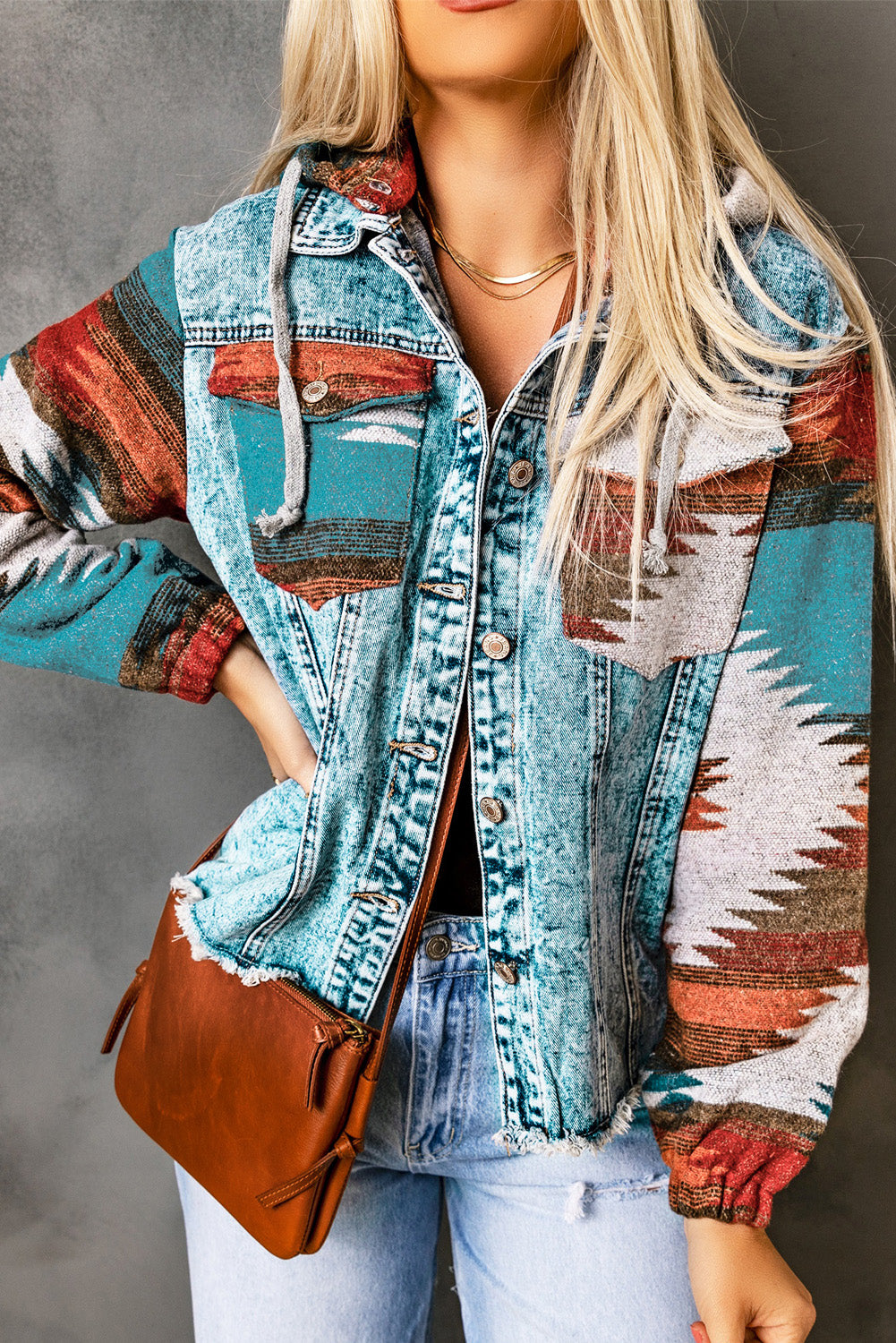 Native Design Hooded Denim Jacket