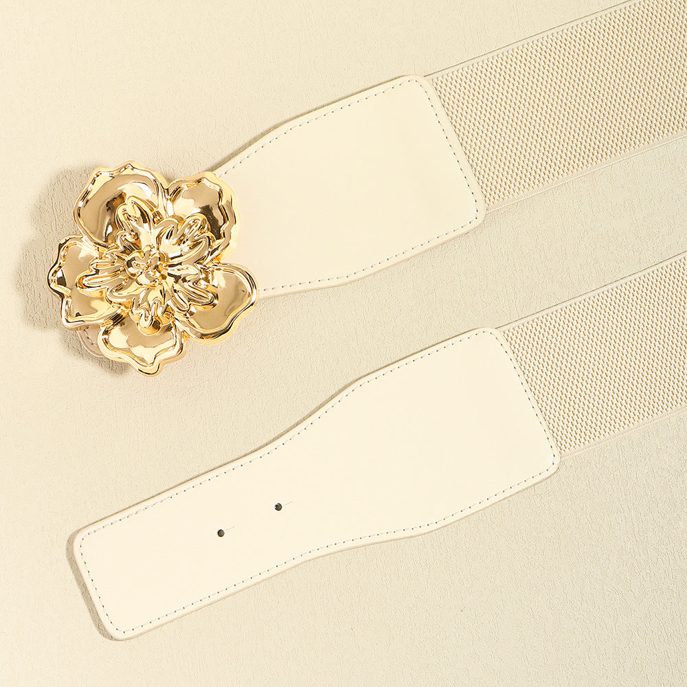 Belt - Flower Alloy Buckle Elastic Belt