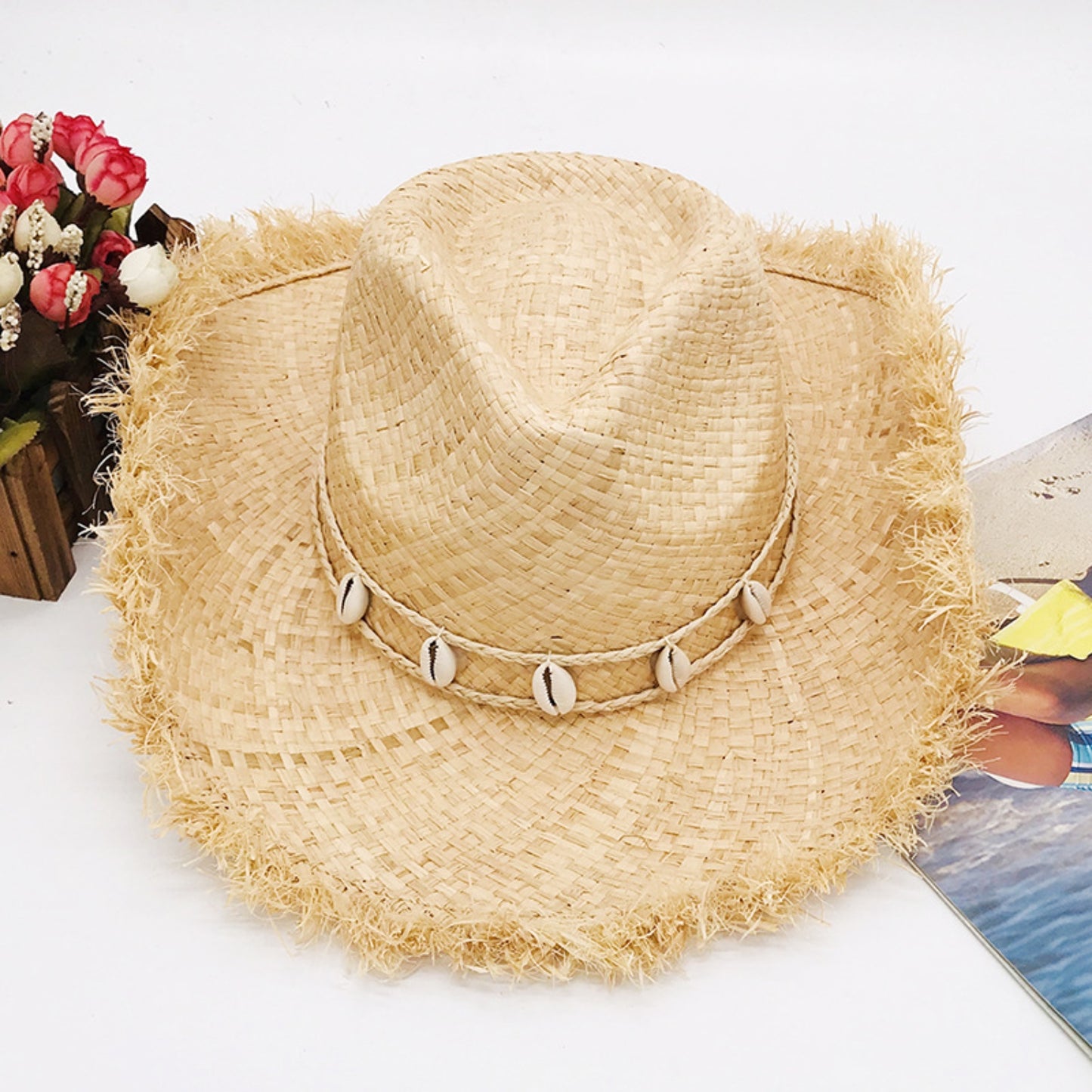 Cowboy Hat - Raw Hem Wide Brim Raffia