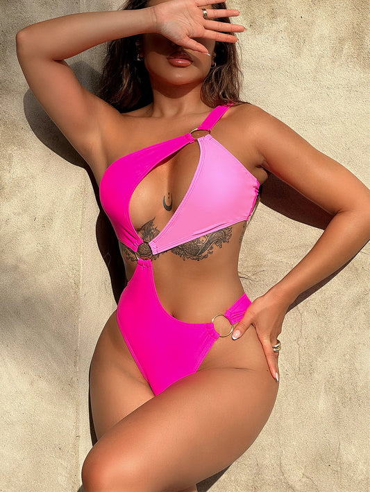 One-Shoulder Cutout Ring Swimsuit