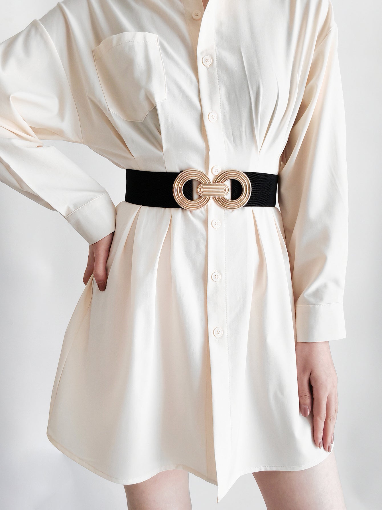 Belt - Wide Elastic w/ Geometric- Buckle