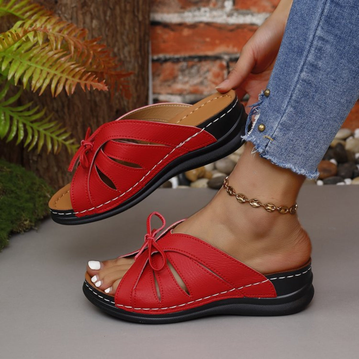 Sandals - Tied Open Toe Low Heel