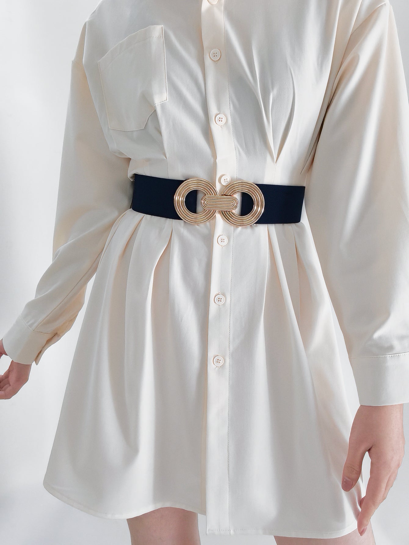 Belt - Wide Elastic w/ Geometric- Buckle