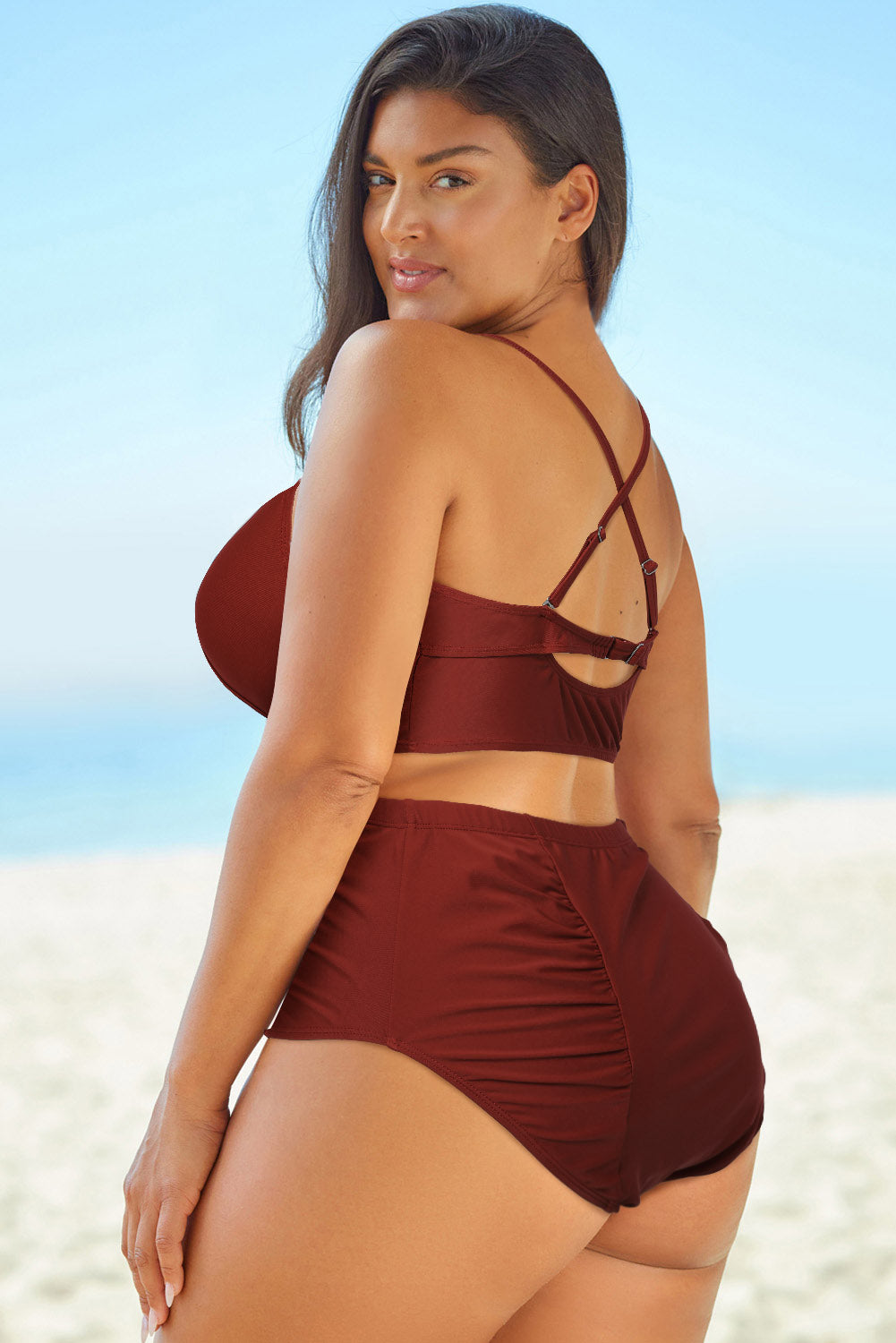 Halter Neck Crisscross Ruched Swimsuit