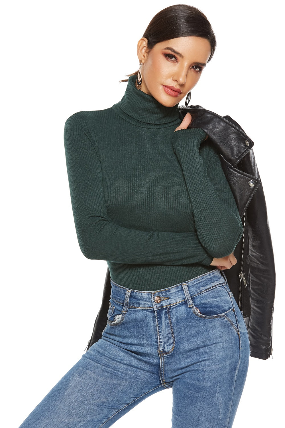 Bodysuit - Ribbed Turtleneck Long Sleeve