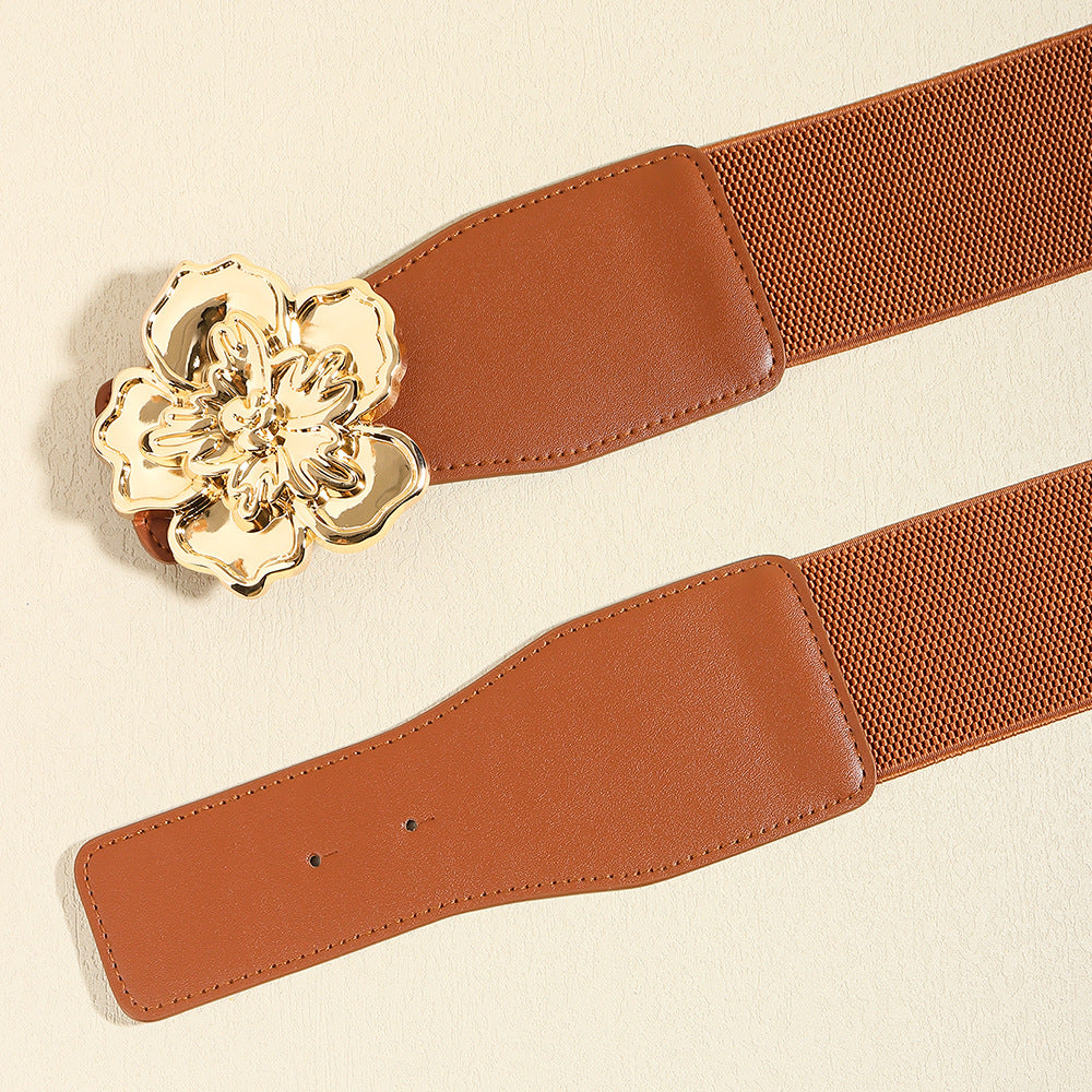 Belt - Flower Alloy Buckle Elastic Belt