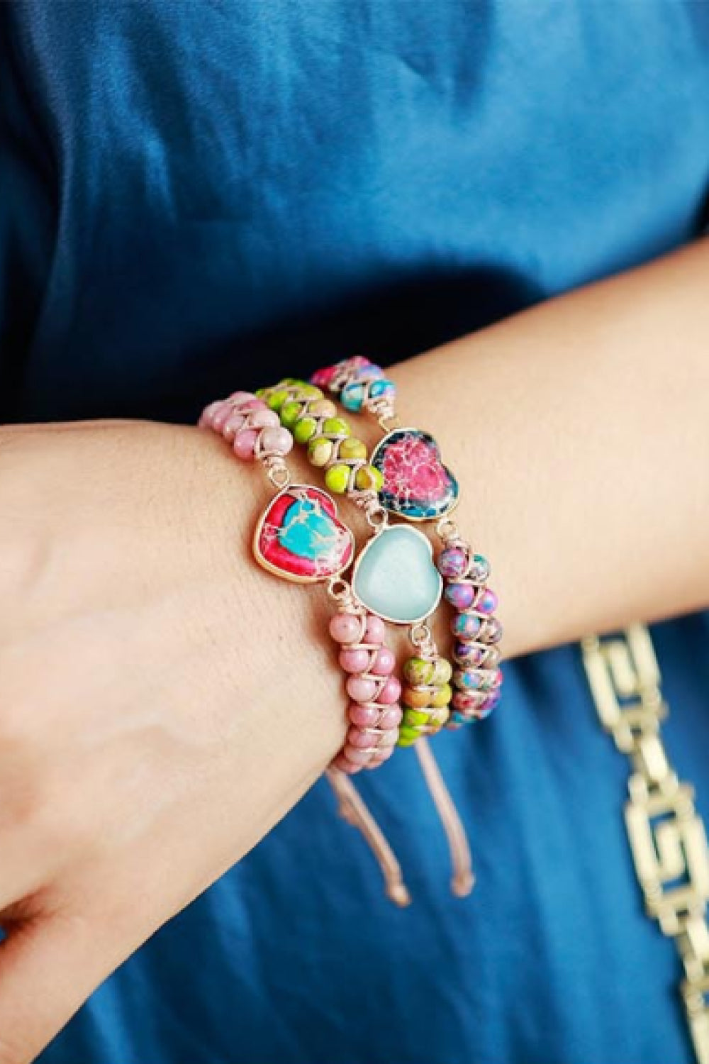 Bracelet - Beaded Heart-Shaped Natural Stone