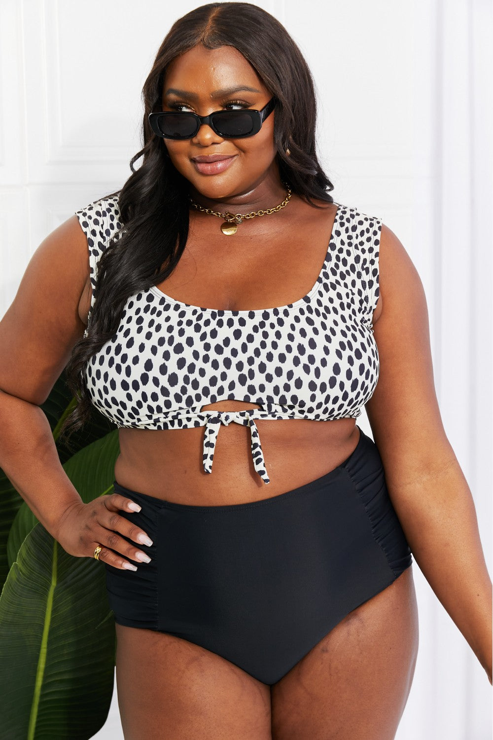 Print Crop Top and Bottoms Swim Set