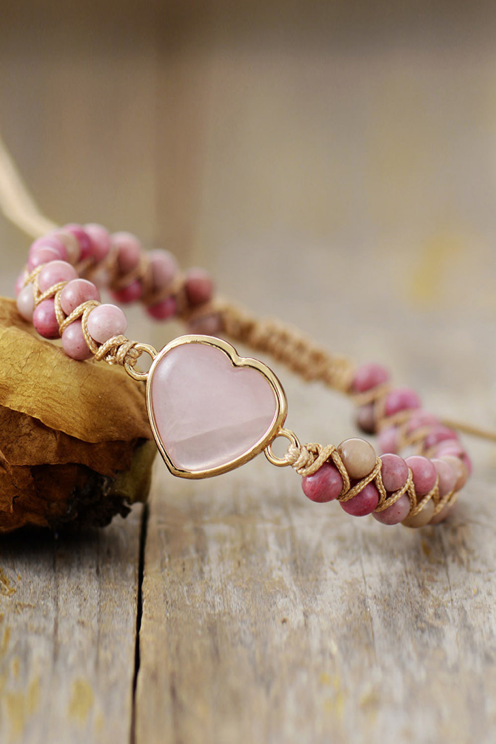 Bracelet - Beaded Rose Quartz Heart